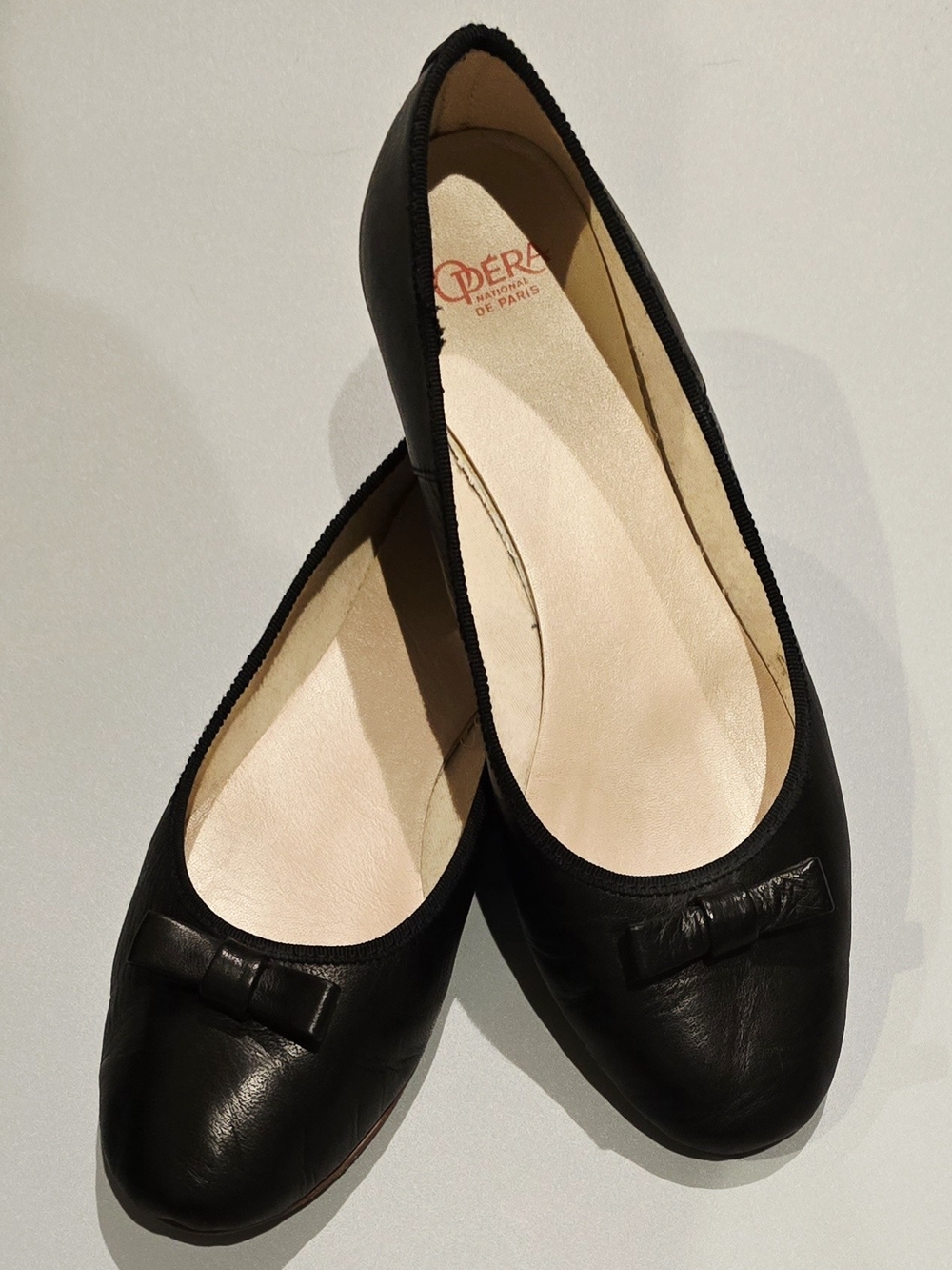 OPERA NATIONAL DE PARIS Black Leather Ballet Flats with Bow Accent